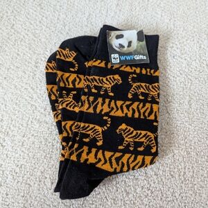 World Wildlife Fund Tiger Print Black And Orange Cotton Socks